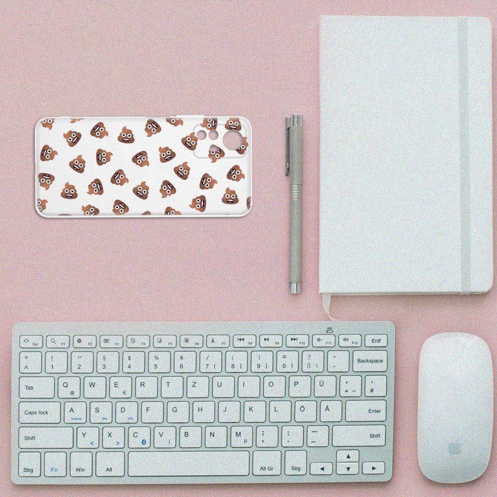 TPU bumper voor Xiaomi Redmi Note 12S Poep Emojis design poep emoji bovenaanzicht toetsenbord notitieboekpen muis