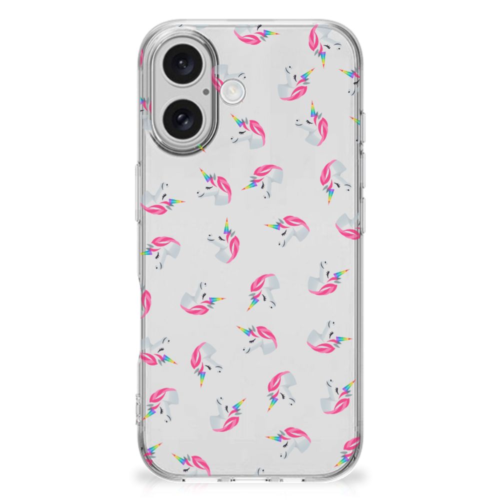iPhone 16 plus TPU bumper Unicorns achterkant
