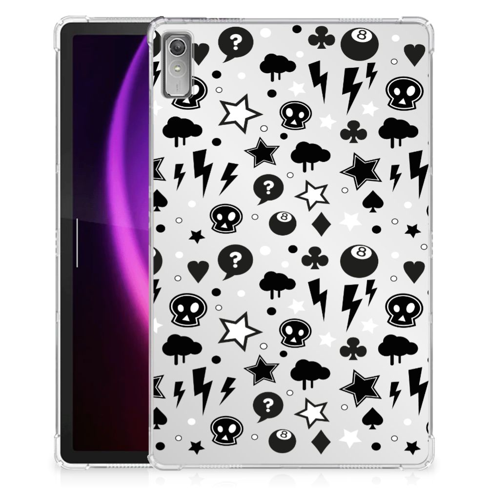 Tablet BackCover Lenovo Tab P11 Gen 2 Silver Punk met stoer design van sterren, bliksem en doodshoofden.