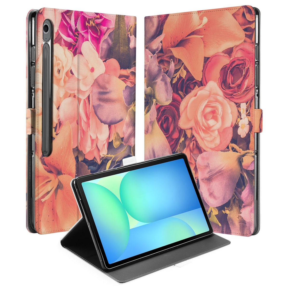 Samsung Galaxy Tab S10 FE Plus Tablet Book Case Bosje Bloemen vooraanzicht