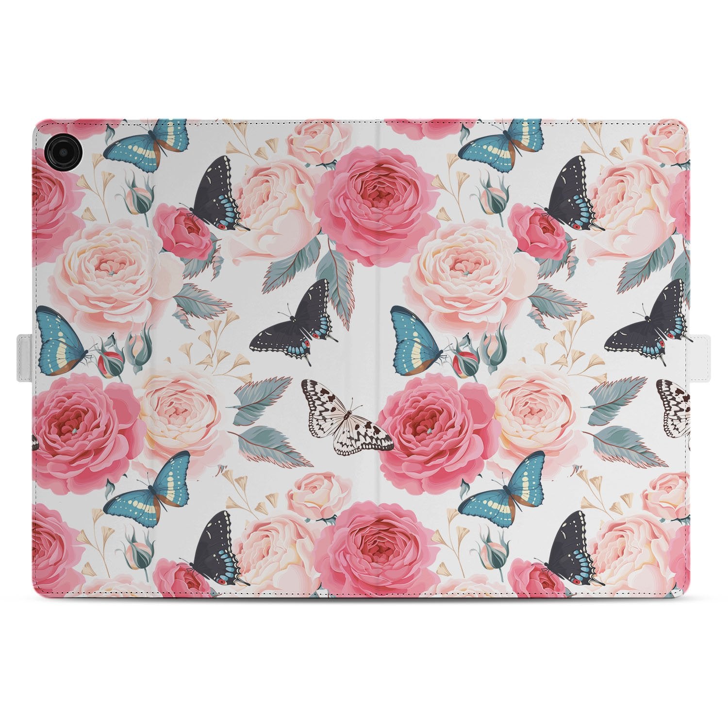 Tablet Book Case Butterfly Roses Samsung Galaxy Tab A11 Plus bloemen vlinders ontwerp achterkant