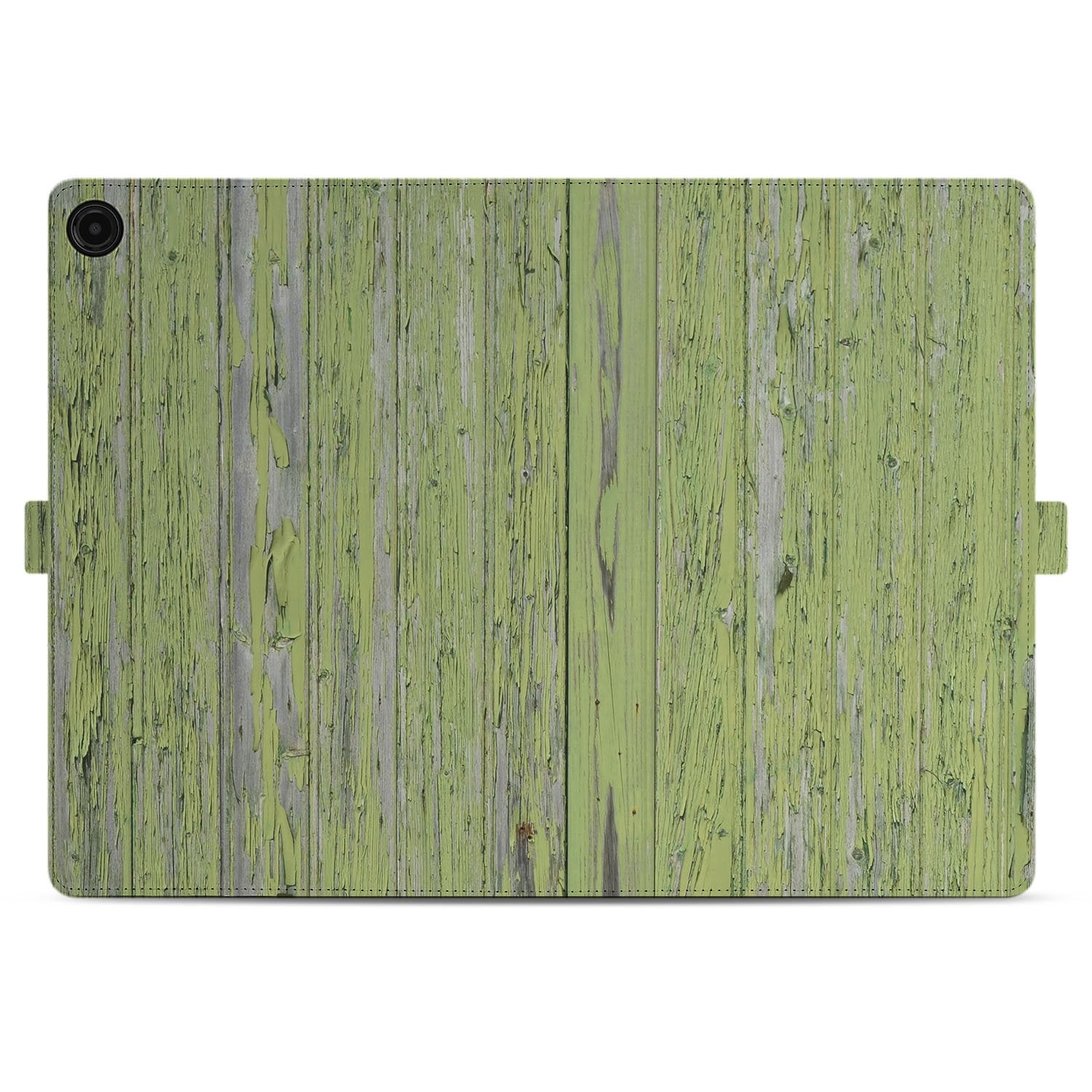 Samsung Galaxy Tab A11 Plus Tablet Book Case Green Wood achteraanzicht