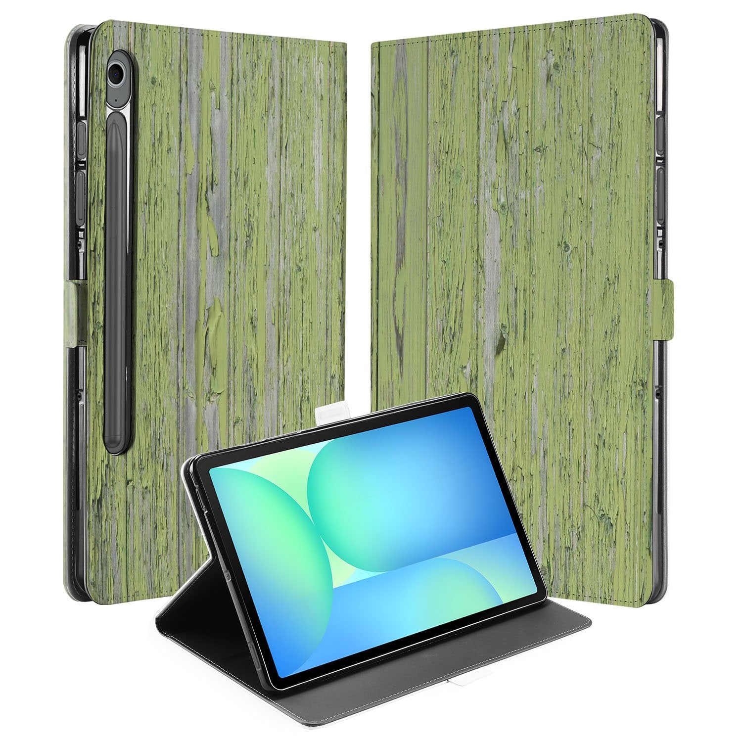 Samsung Galaxy Tab S10 FE | Tab S9 FE Tablet Book Case Green Wood voorkant achterkant