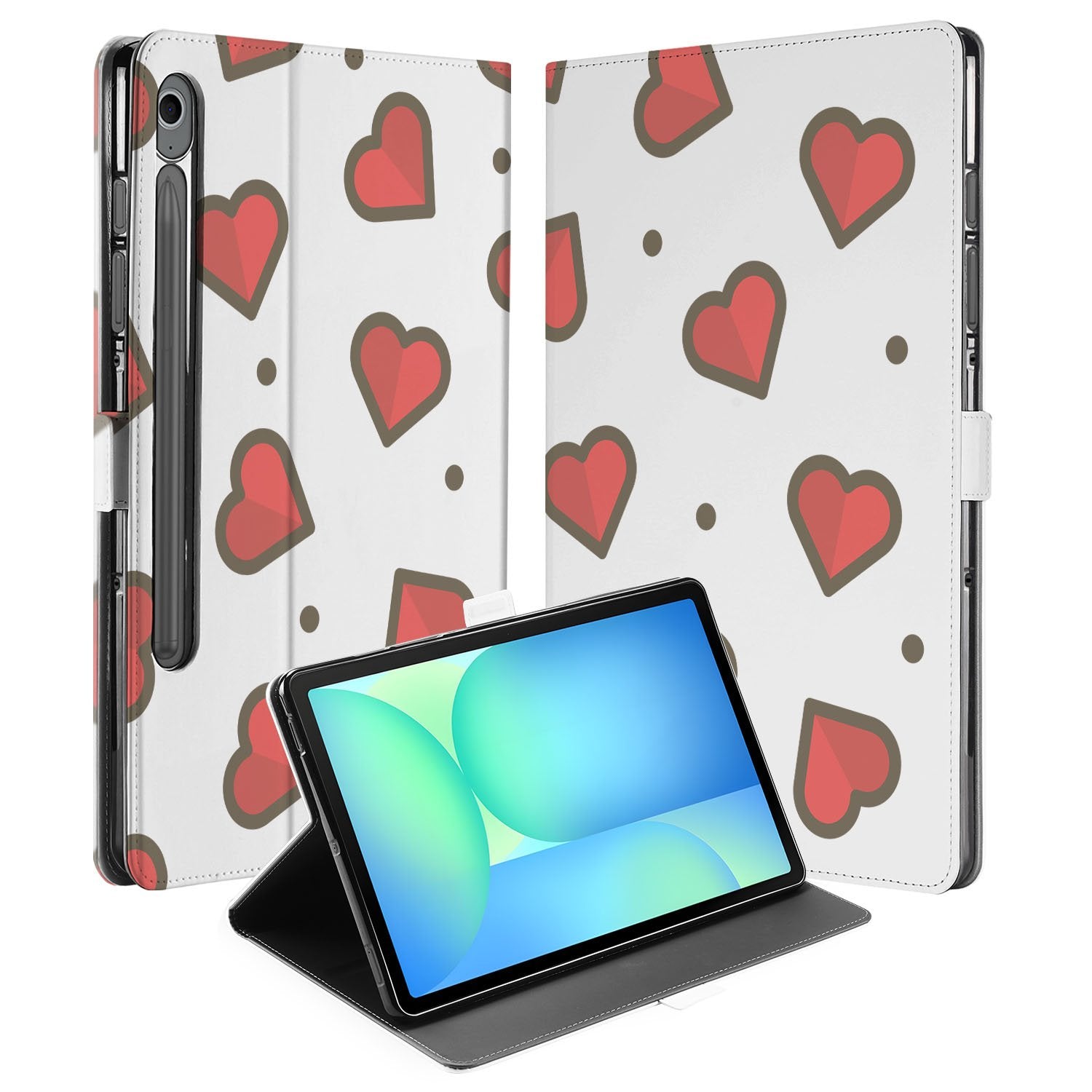 Tablet Book Case Hearts Samsung Galaxy Tab S10 FE | Tab S9 FE designnaam hartjes voorkant
