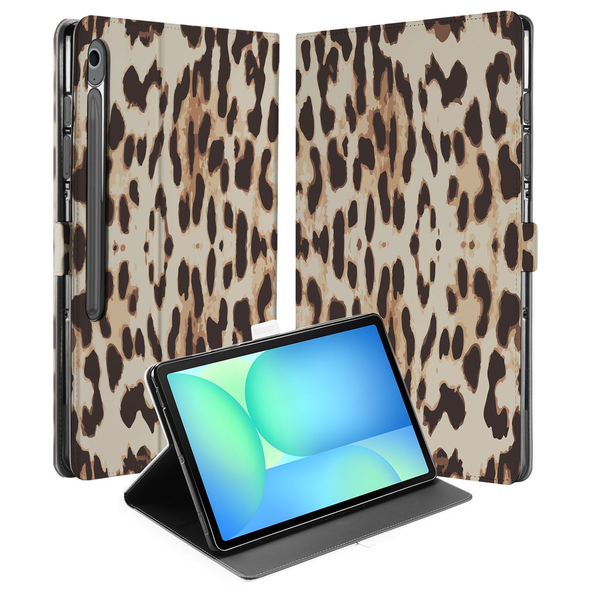 Samsung Galaxy Tab S10 FE Plus Tablet Book Case Leopard voorkant achterkant