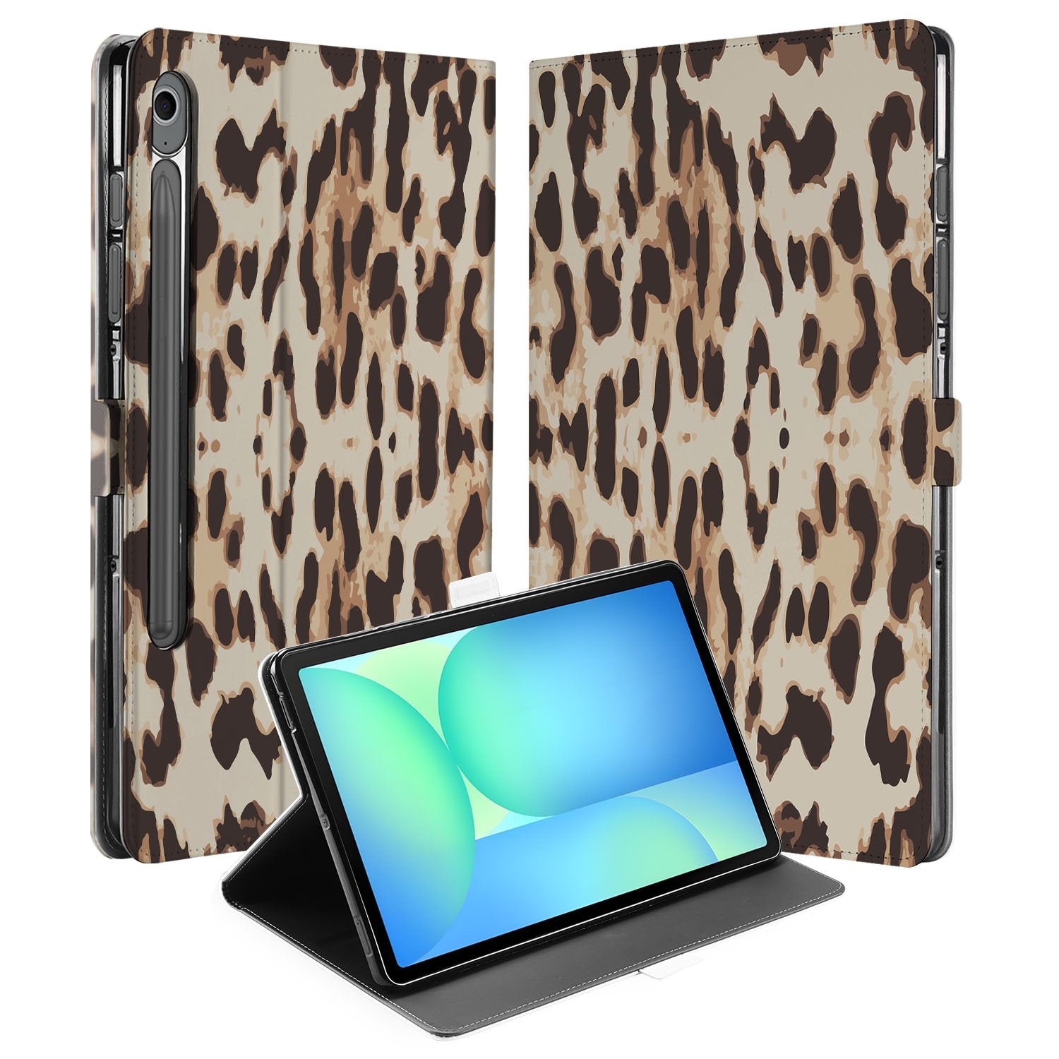 Samsung Galaxy Tab S10 FE | Tab S9 FE Tablet Book Case Leopard voorzijde en achterzijde