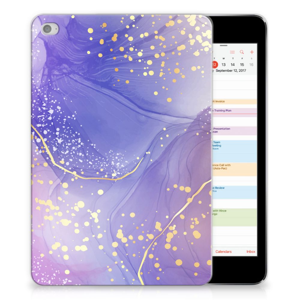 Tablethoes voor Apple iPad Mini 4 | Mini 5 (2019) Watercolor Paars met een prachtig paars en gouden design.