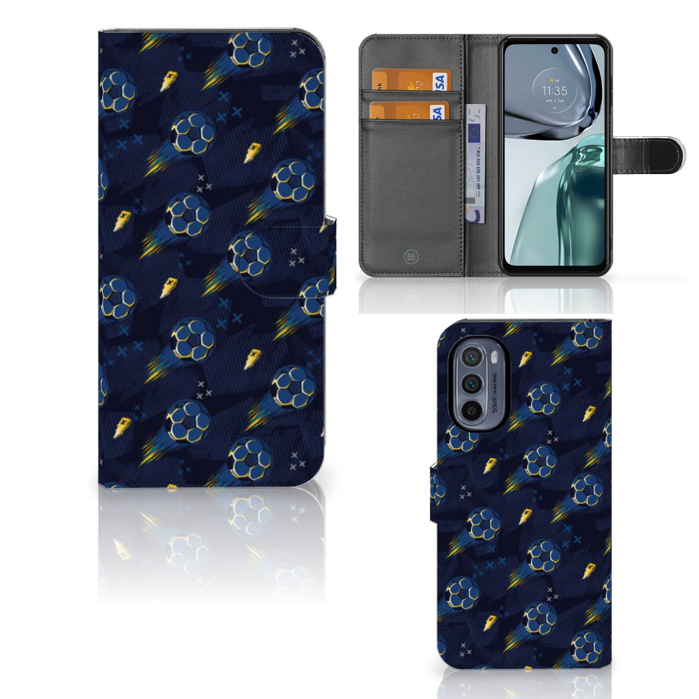 Motorola Moto G62 5G Telefoon Hoesje Voetbal voorkant achterkant binnenkant