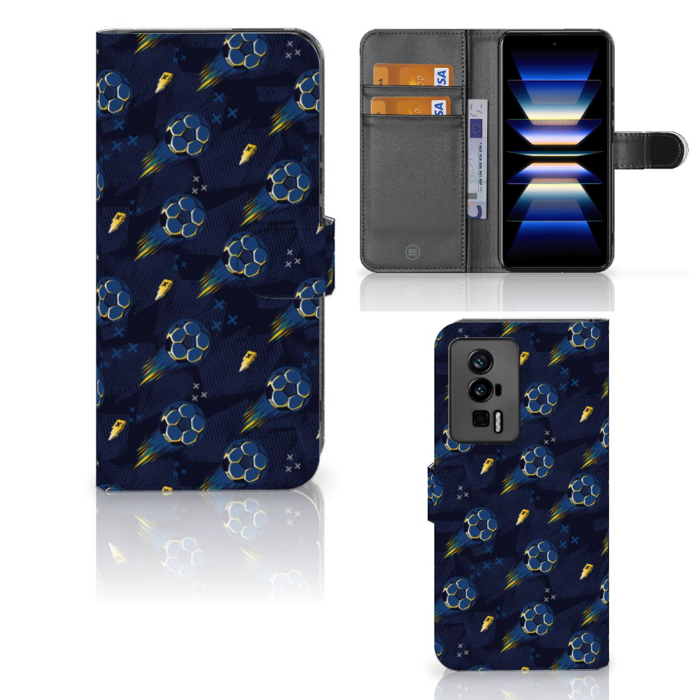 Xiaomi Poco F5 Pro Telefoon Hoesje Voetbal design voorkant zijkant binnenkant