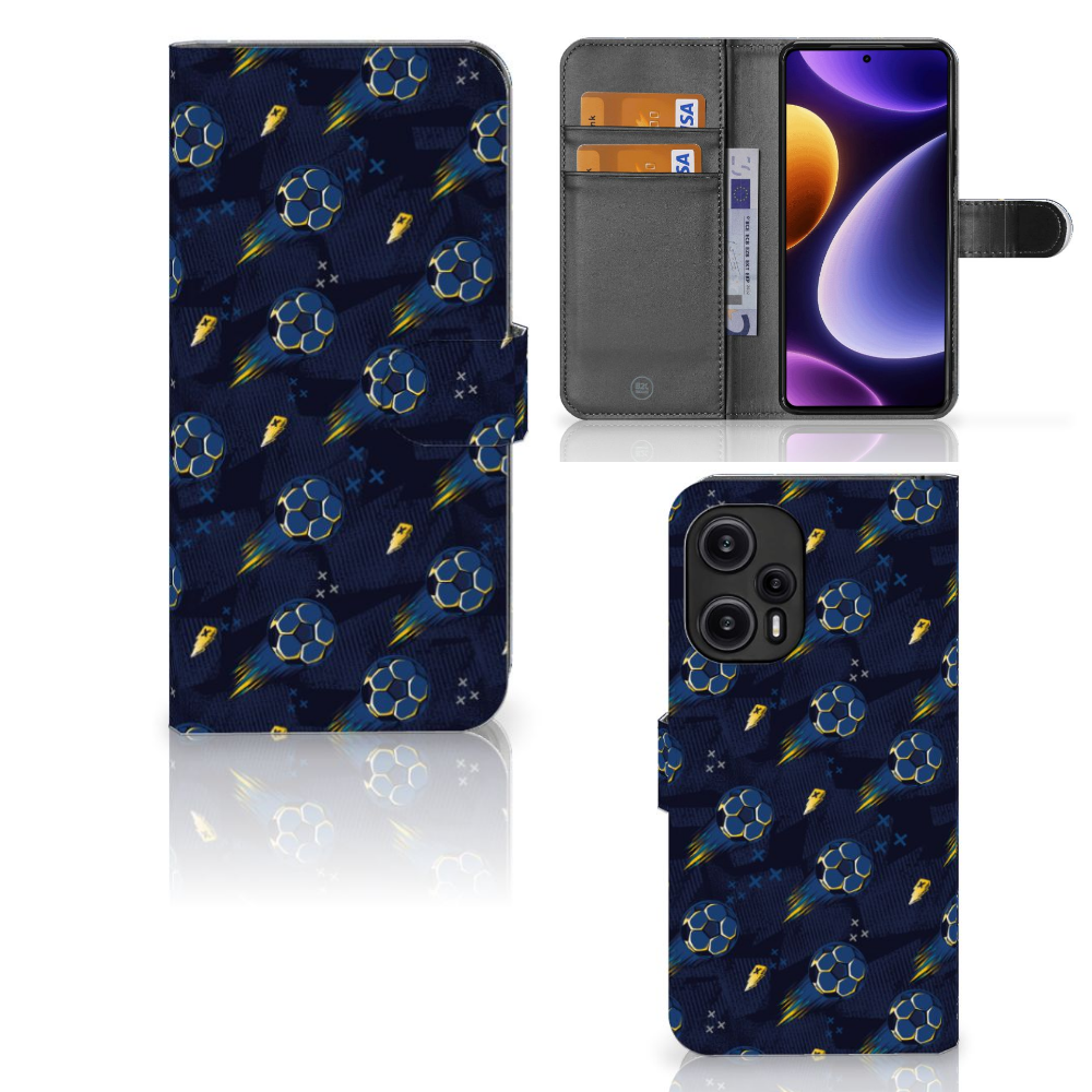 Xiaomi Poco F5 Telefoon Hoesje Voetbal voorkant achterkant binnenzijde
