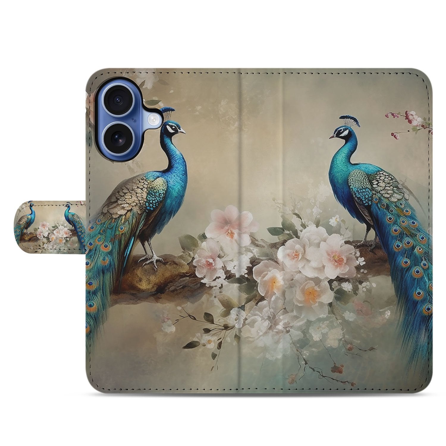 Apple iPhone 17 Telefoonhoesje Met Pasjes Vintage Pauw Design voorkant