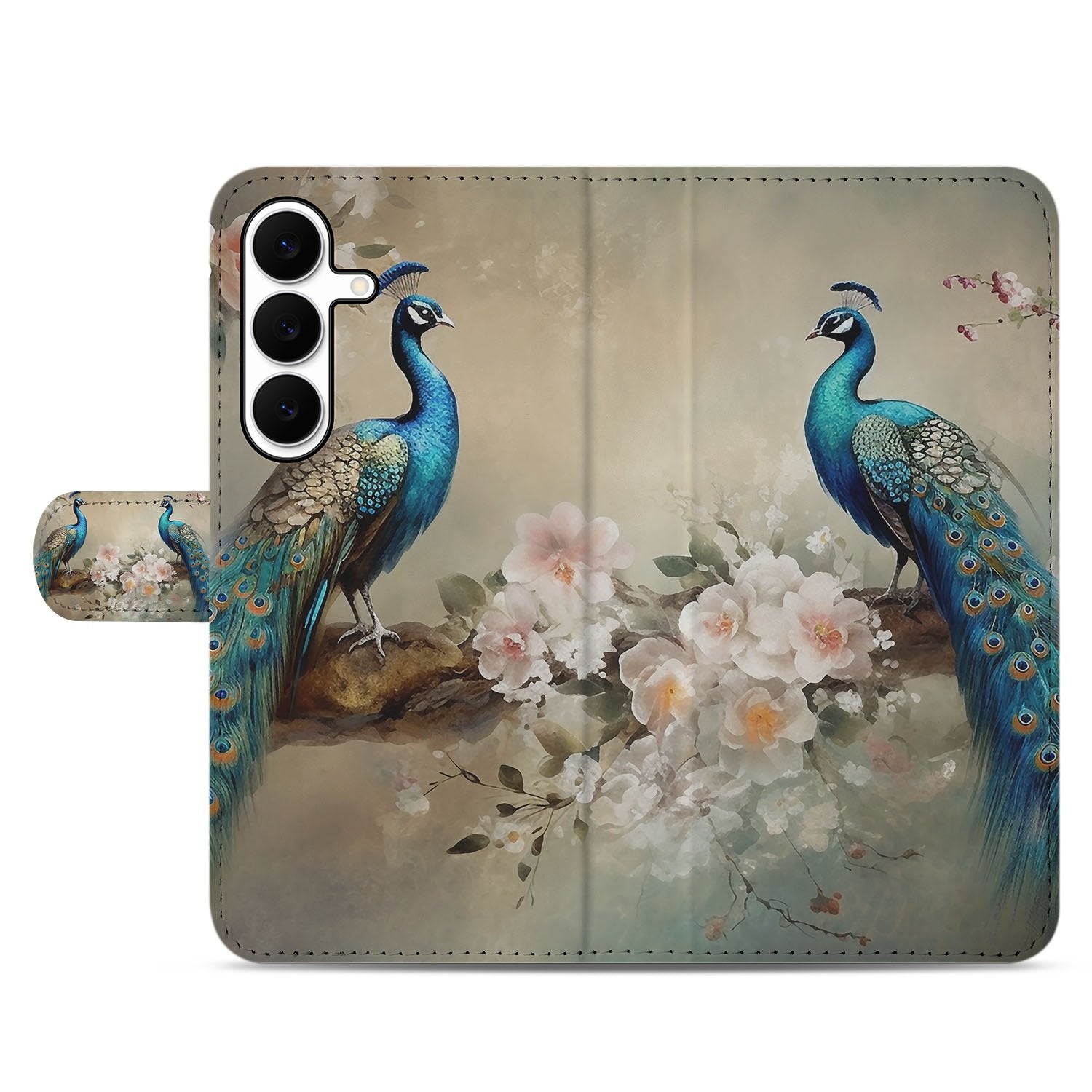 Samsung Galaxy S25 FE Telefoonhoesje Met Pasjes Vintage Pauw Design voorkant