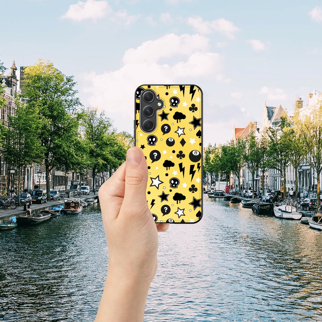 Samsung Galaxy A54 Punk Geel telefoonhoesje skulls design hand rivier