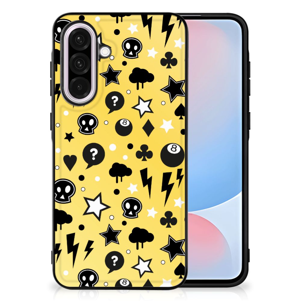 Samsung Galaxy A56 telefoonhoesje Punk Geel skulls print achteraanzicht