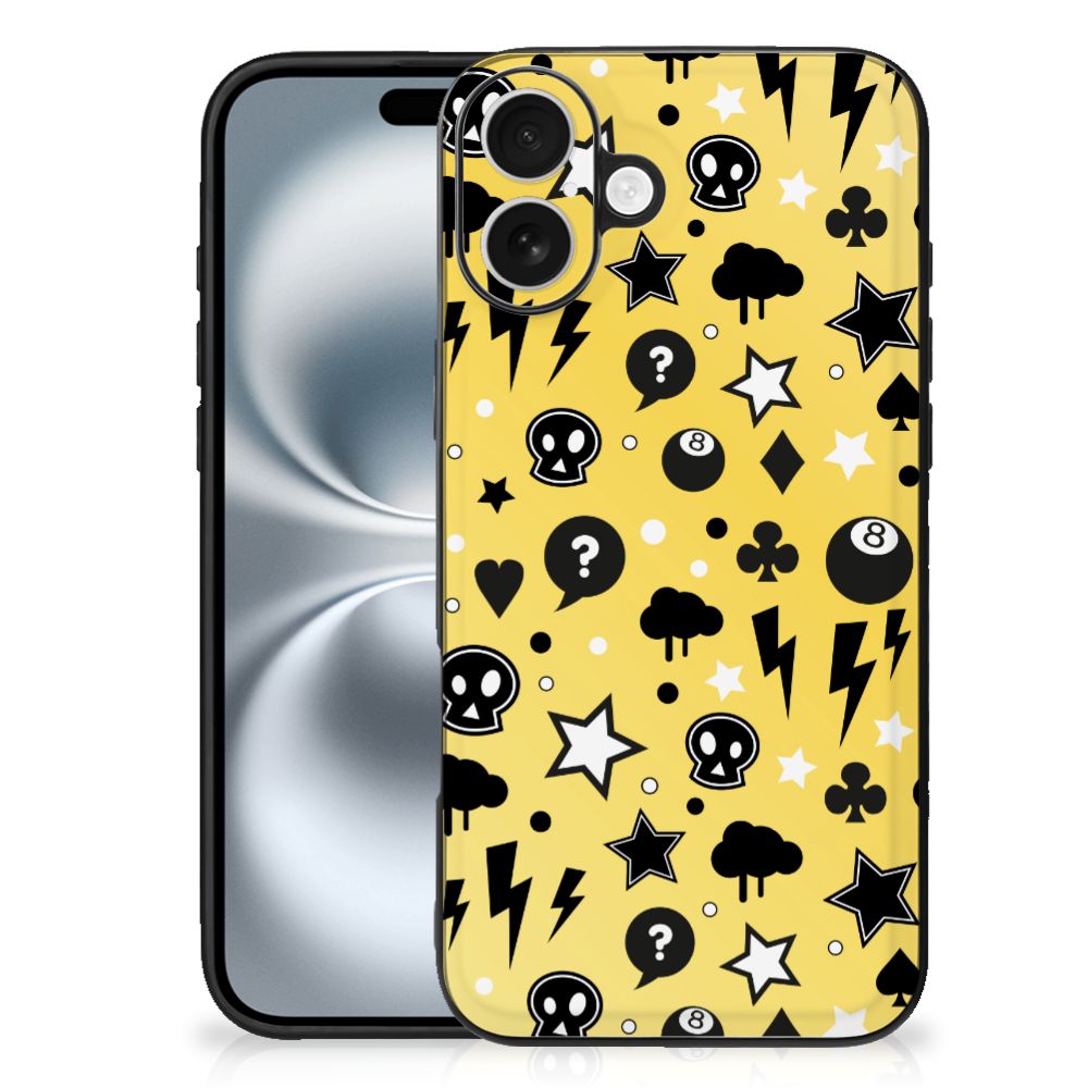 Apple iPhone 16 Plus Telefoonhoesje iPhone 16 Plus Punk Geel design skulls aanzicht