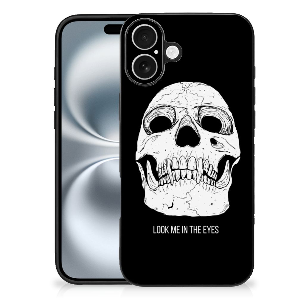 Apple iPhone 16 Plus telefoonhoesje Skull Eyes achterkant zwart wit ontwerp