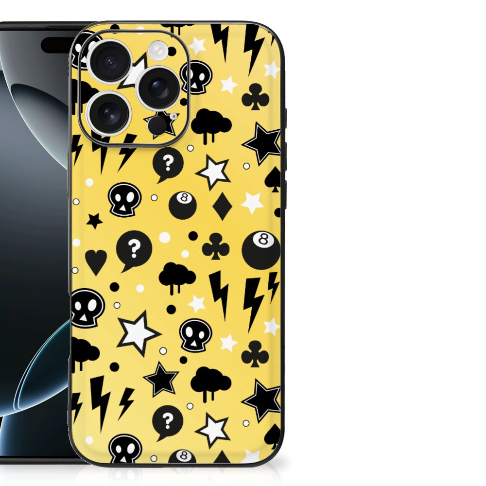 Apple iPhone 16 Pro Max Telefoonhoesje Punk Geel achterkant skulls print