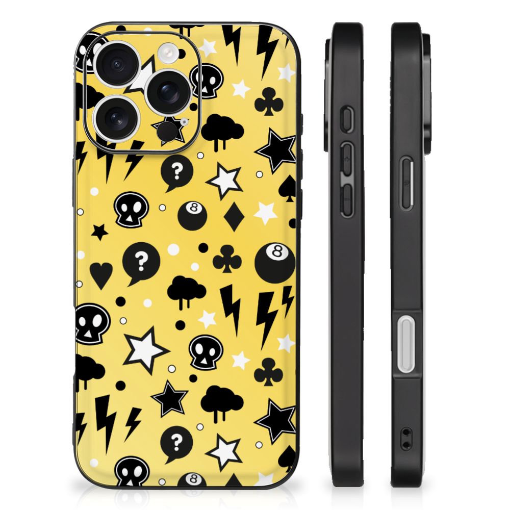 Apple iPhone 16 Pro Telefoonhoesje iPhone 16 Pro Punk Geel achteraanzicht ontwerp skulls print