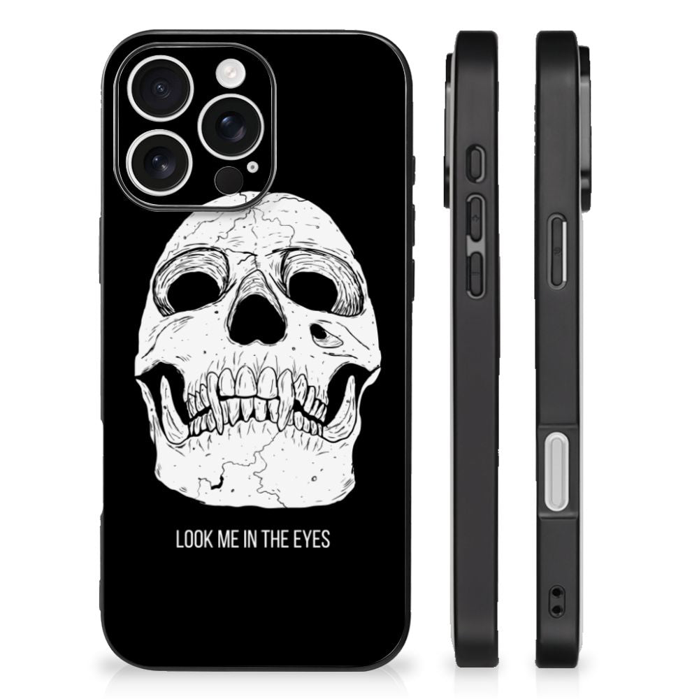 Apple iPhone 16 Pro Telefoonhoesje Skull Eyes vooraan zijaanzicht