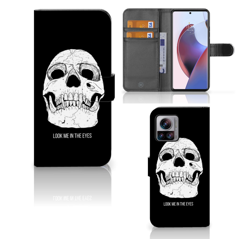 Motorola Edge 30 Ultra telefoonhoesje met Naam Skull Eyes voorkant achterkant binnenkant