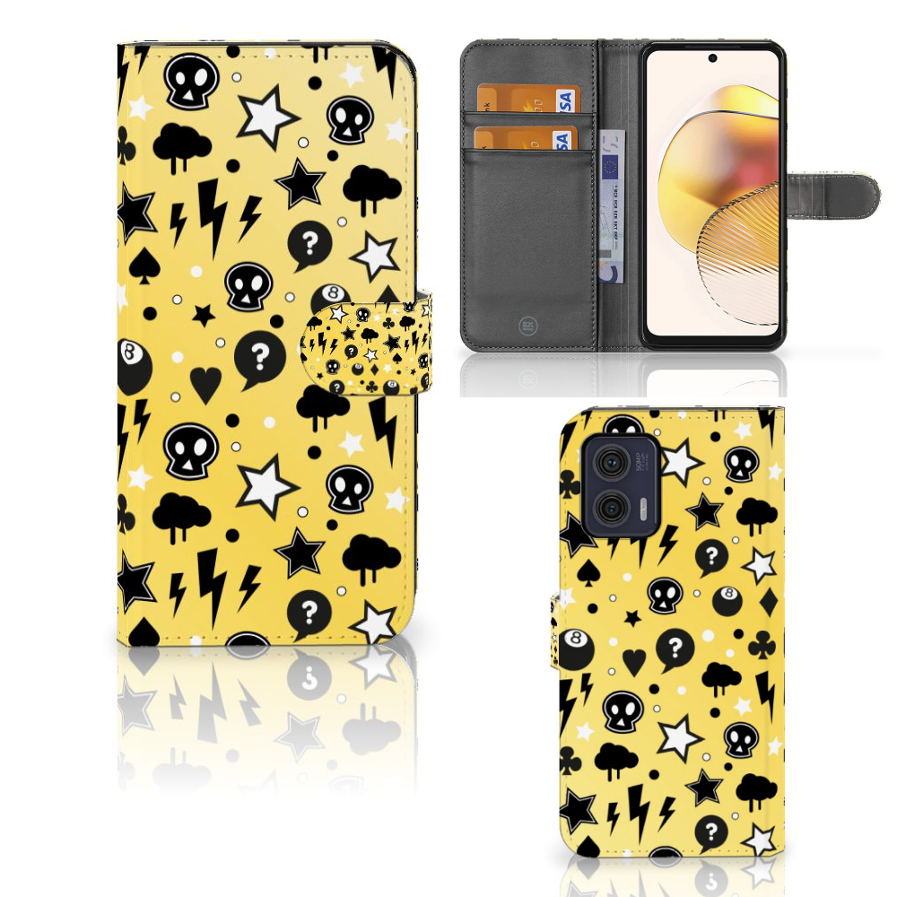 Motorola Moto G73 Telefoonhoesje met Naam Punk Geel voorkant binnenkant achterkant