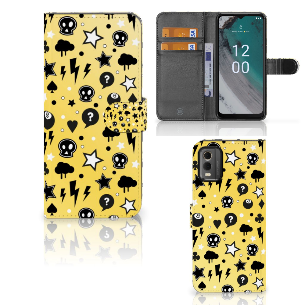 Nokia C32 Telefoonhoesje met Naam Punk Geel voorkant binnenkant zijaanzicht