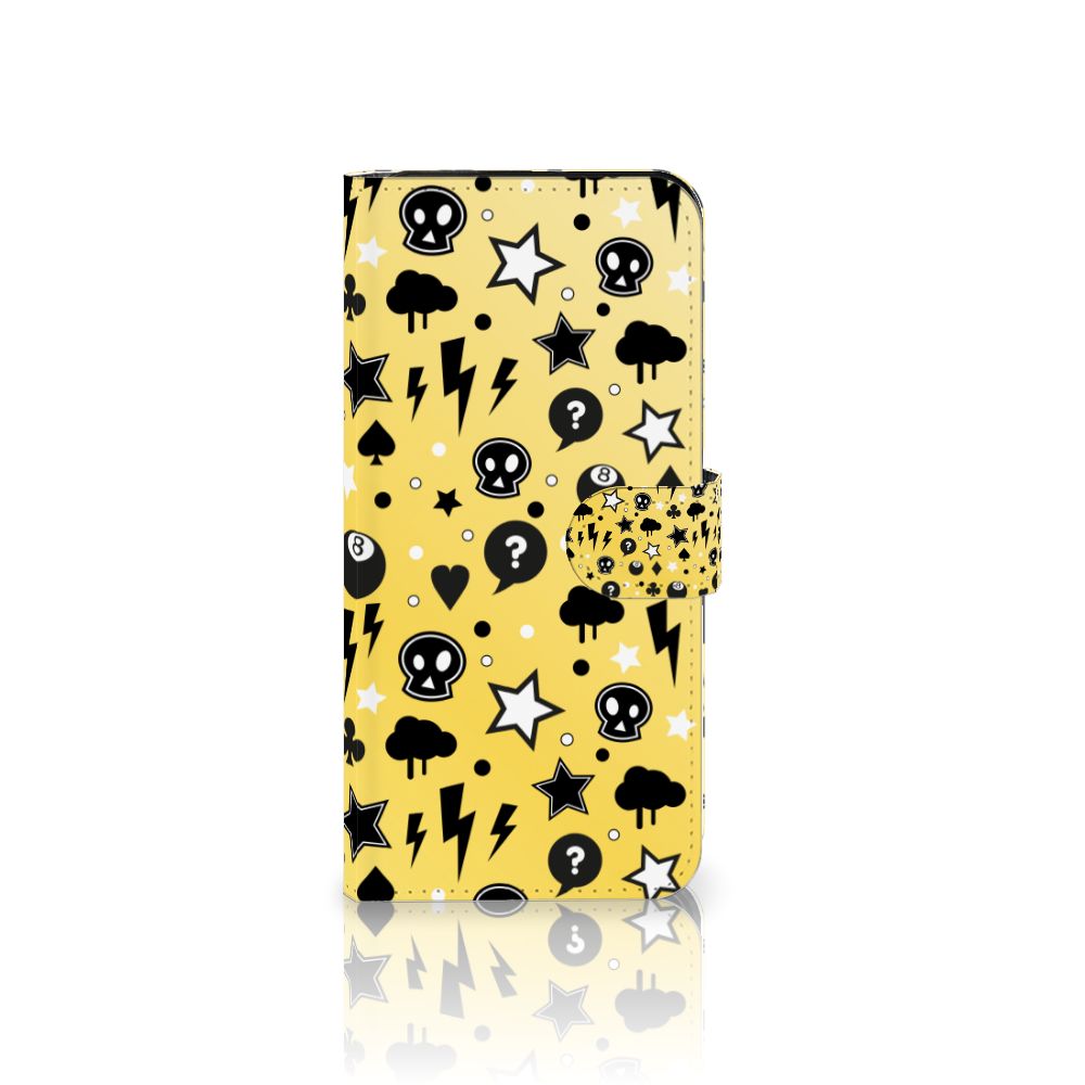 Telefoonhoesje met Naam OnePlus Nord 3 Punk Geel met een uniek zwart-wit design van sterren en schedels.