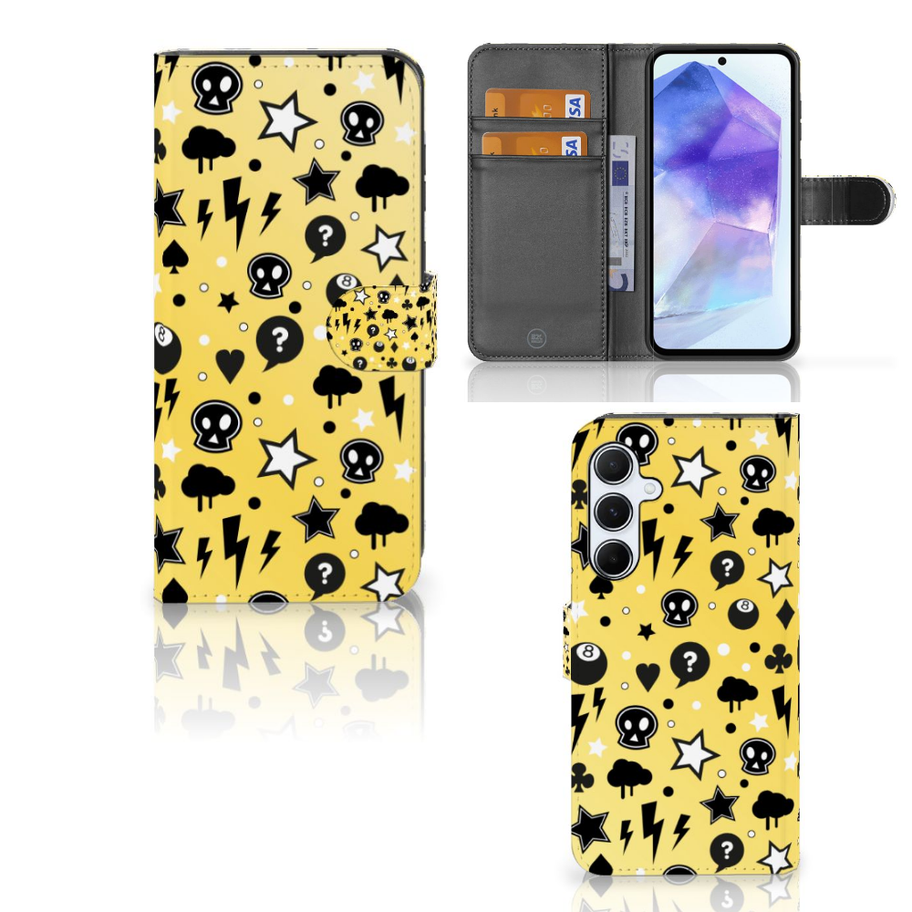 Samsung Galaxy A55 Telefoonhoesje met Naam Punk Geel vooraan zij aanzicht