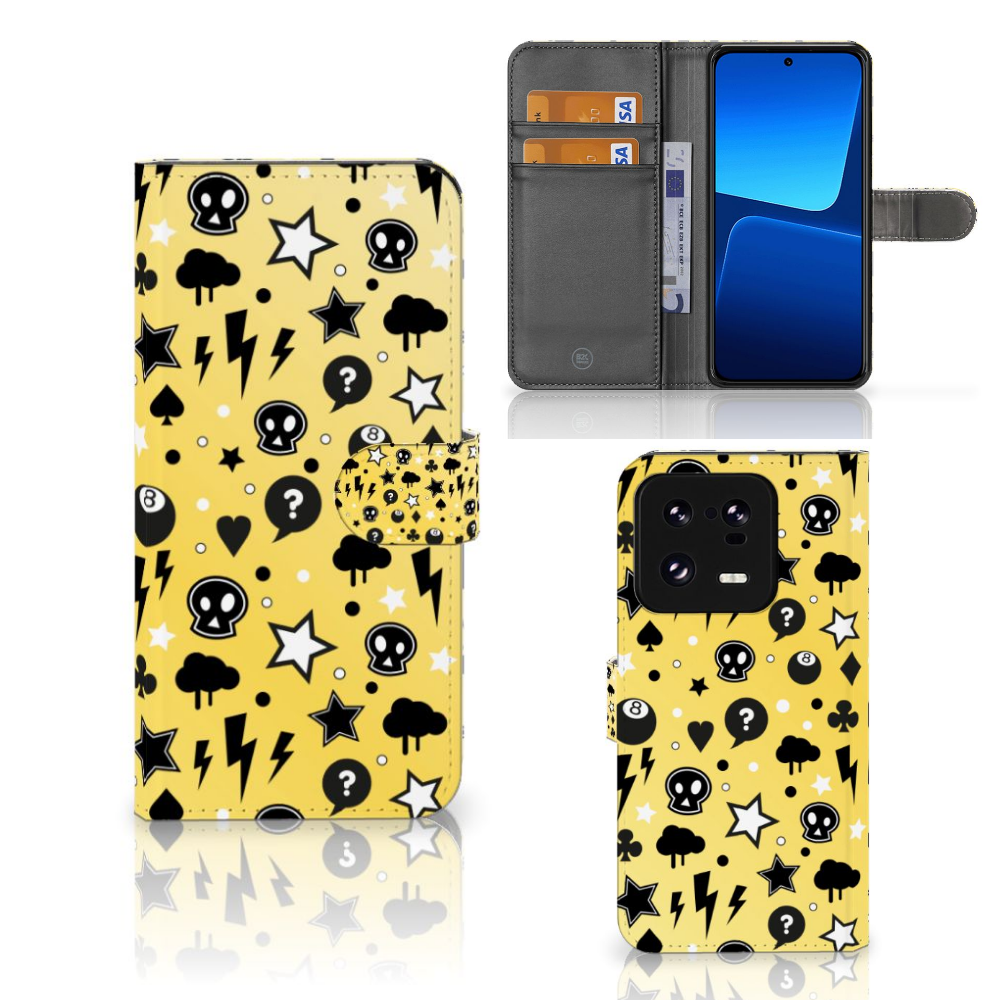 Telefoonhoesje met Naam Xiaomi 13 Pro Punk Geel ontwerp voorzijde achterkant aanzicht