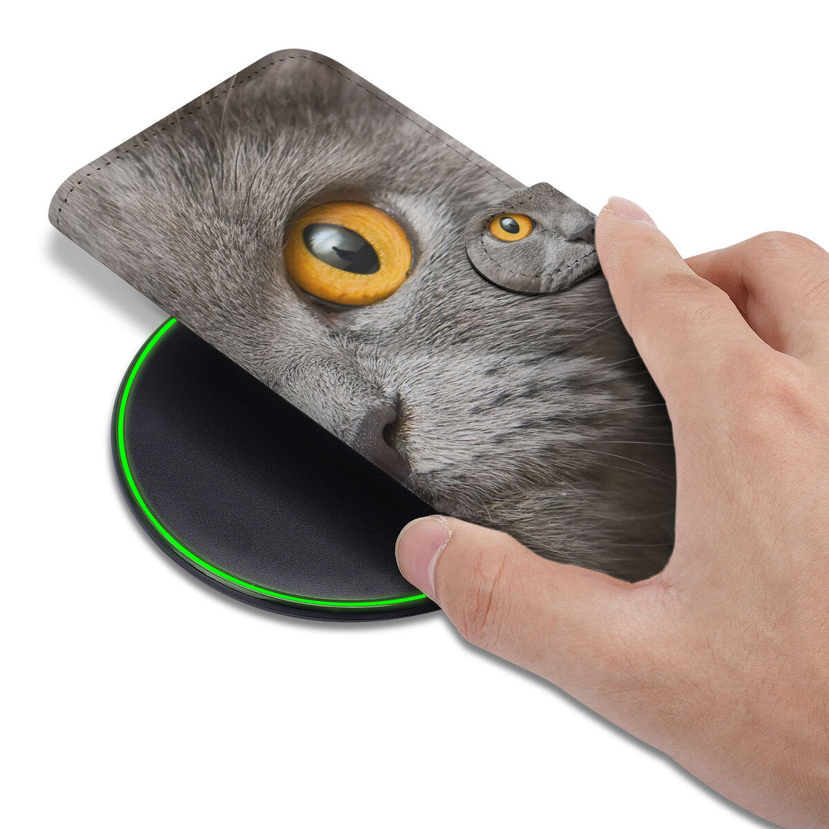Samsung Galaxy S25 Edge Telefoonhoesje met Pasjes Britse Korthaar design hand aanzicht