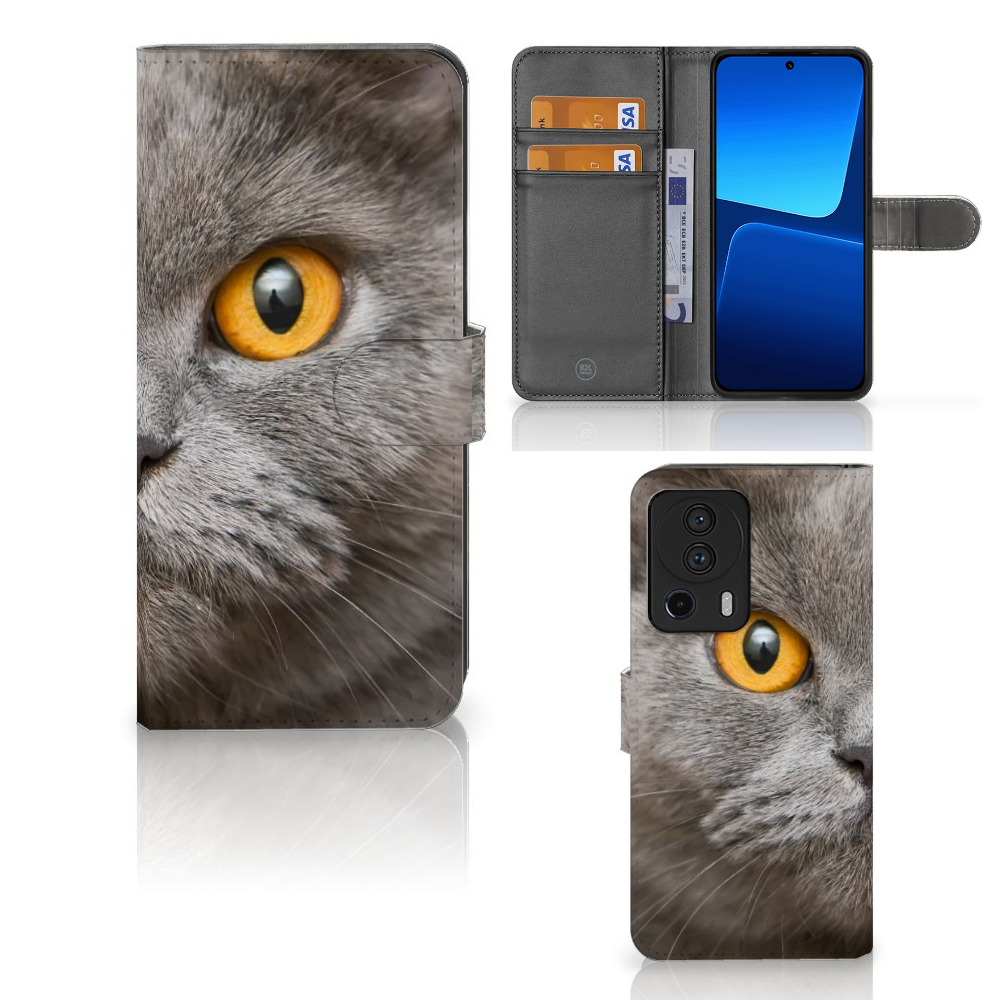 Telefoonhoesje met Pasjes Xiaomi 13 Lite Britse Korthaar kat close-up aanzicht
