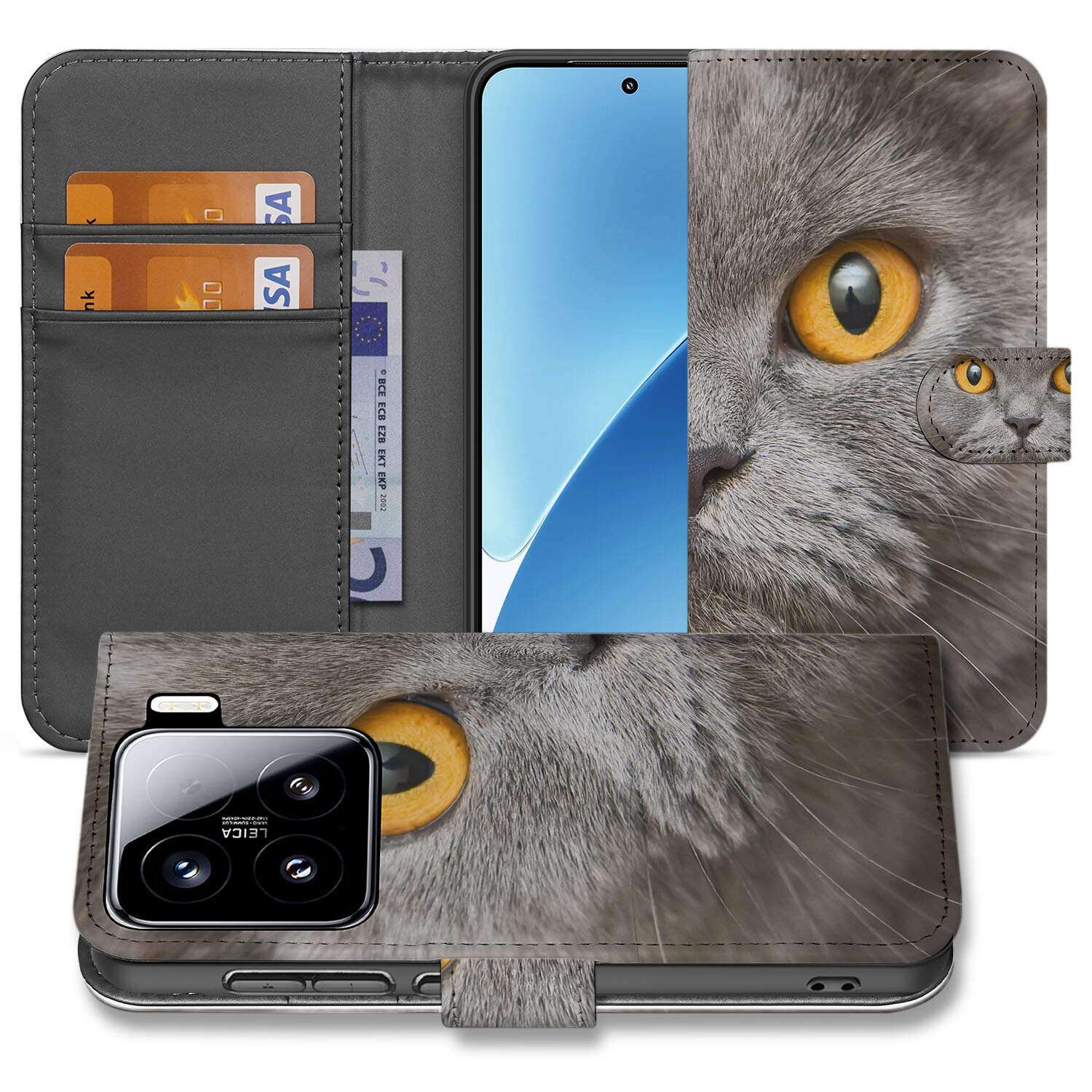 Telefoonhoesje met Pasjes Xiaomi 15 Britse Korthaar design front aanzicht