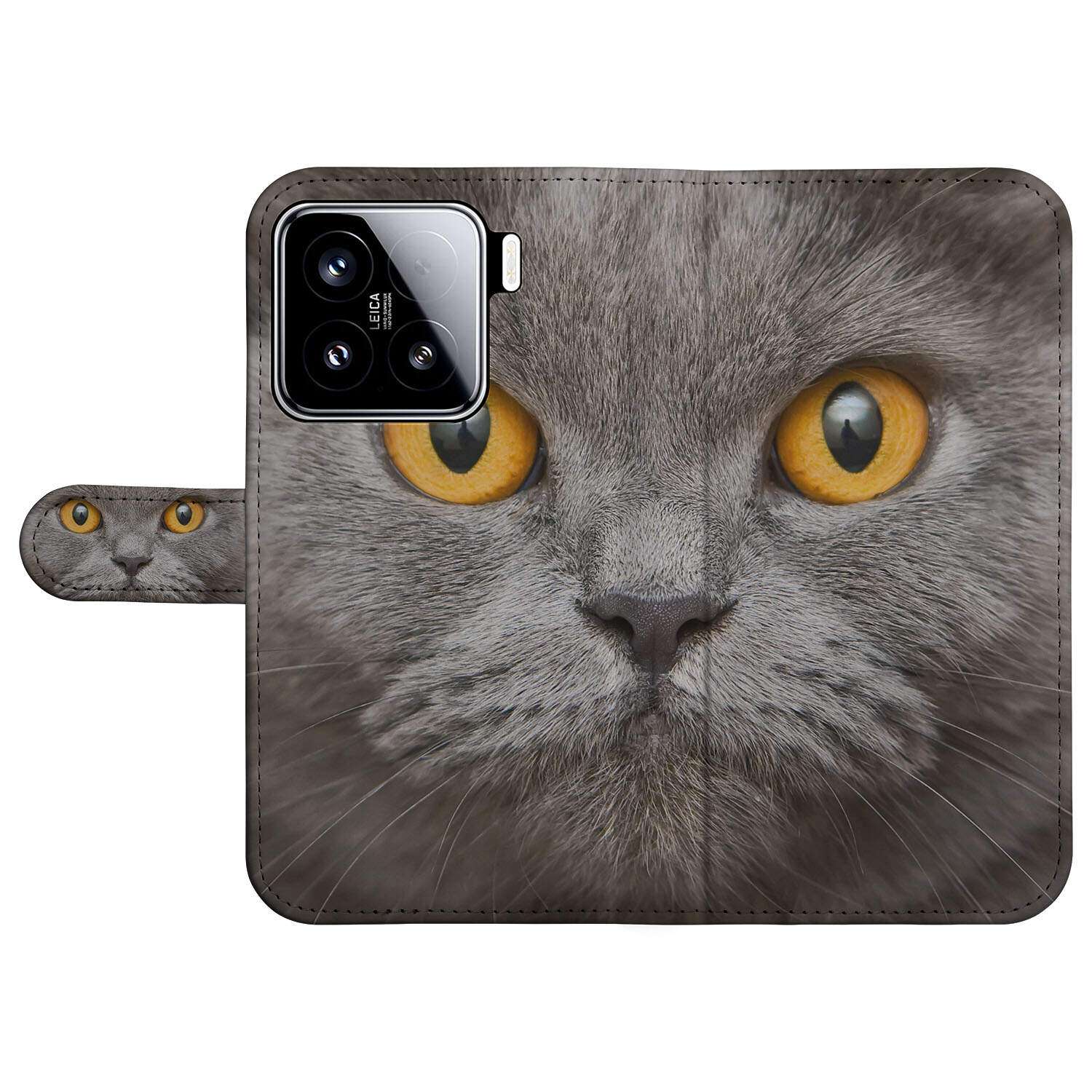 Telefoonhoesje met Pasjes Xiaomi 15 Britse Korthaar kat vooraanzicht