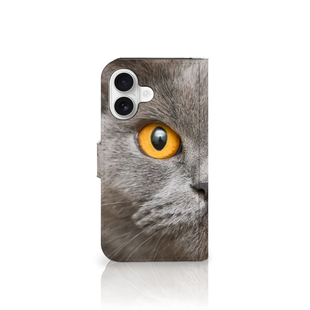 Telefoonhoesje met Pasjes iPhone 16 Britse Korthaar kattenoog zijaanzicht