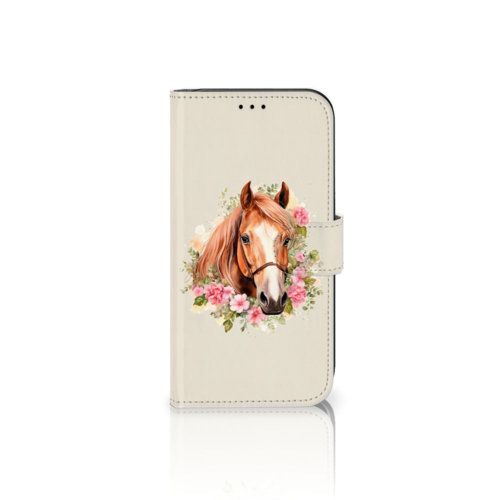 Telefoonhoesje met Pasjes voor Apple iPhone 11 Paard met een prachtig paardenontwerp en bloemen.