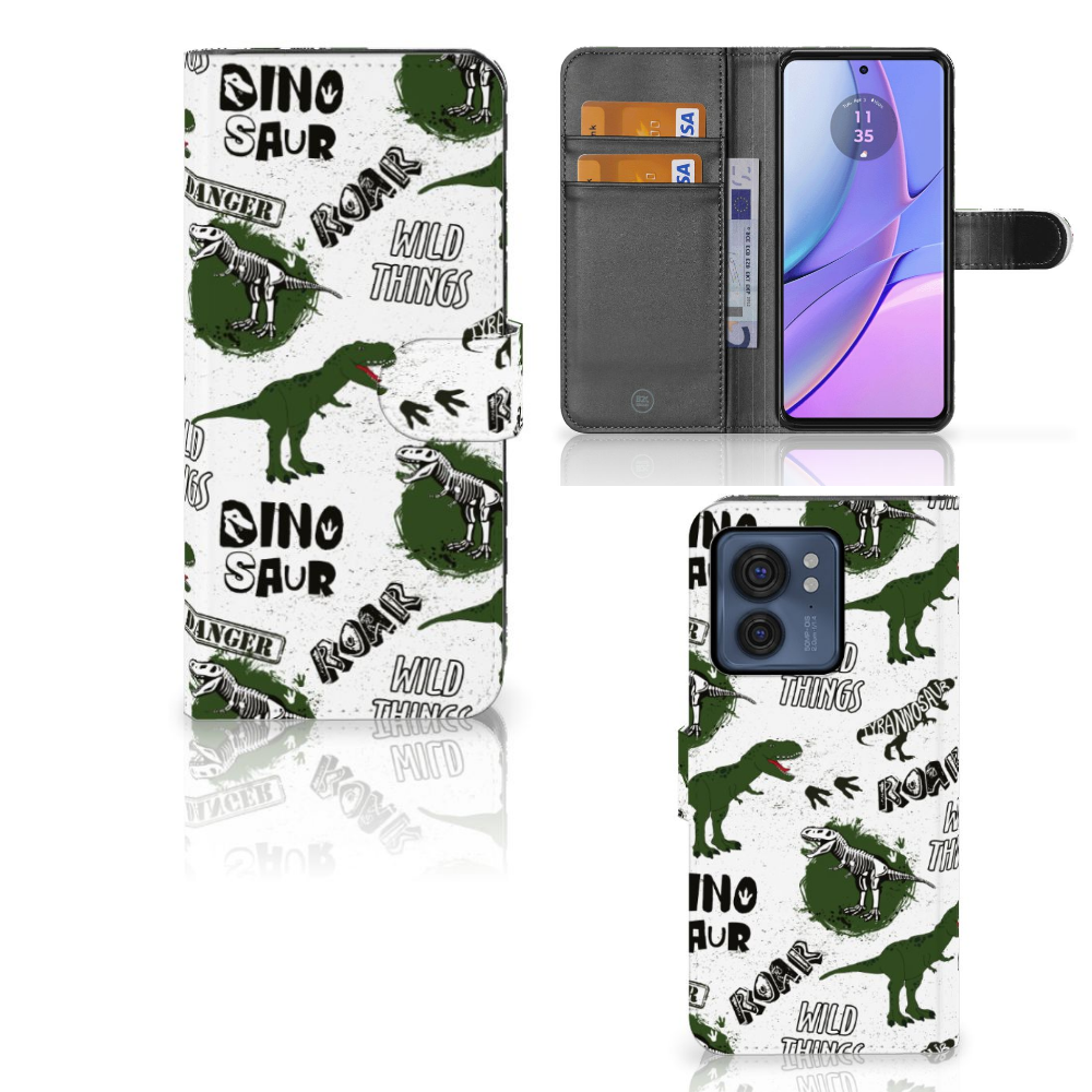 Motorola Edge 40 Telefoonhoesje met Pasjes Dinosaurus ontwerp voorkant achterkant