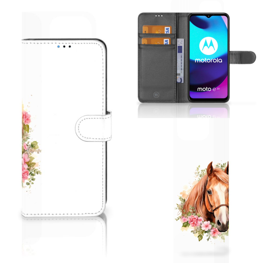 Motorola Moto E20 E30 E40 Telefoonhoesje met Pasjes Paard voorkant en binnenkant
