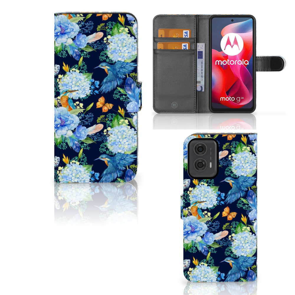 Motorola Moto G24 G04 G24 Power Telefoonhoesje met Pasjes IJsvogel design voorzijde en binnenzijde
