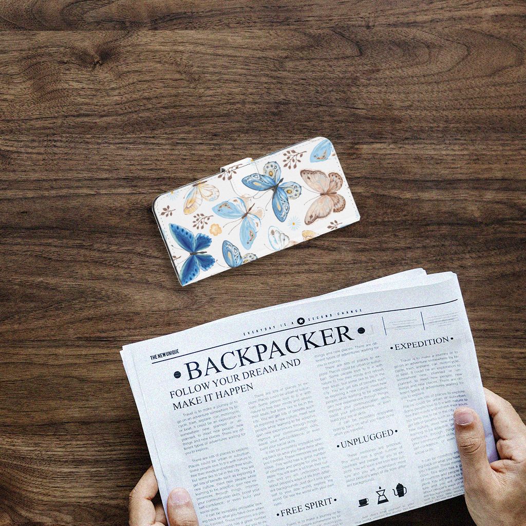 Motorola Moto G24 G04 G24 Power Telefoonhoesje met Pasjes Vlinder bovenaanzicht