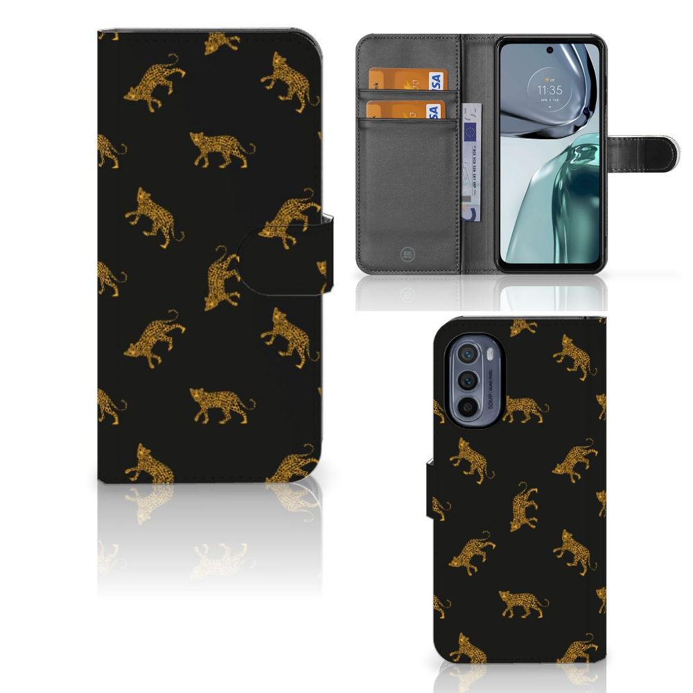 Motorola Moto G62 5G Telefoonhoesje met Pasjes Leopards design aanzicht