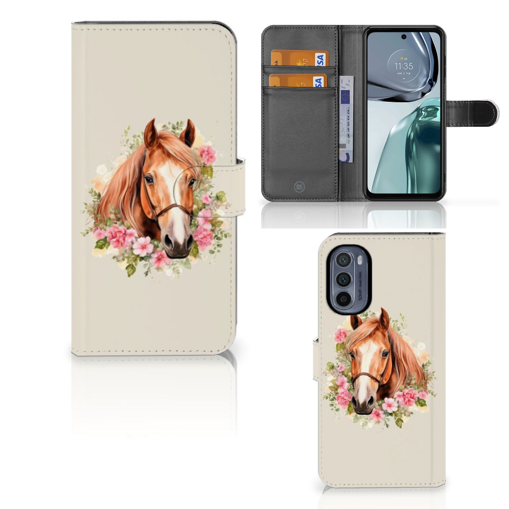Motorola Moto G62 5G Telefoonhoesje met Pasjes Paard vooraanzicht en binnenkant