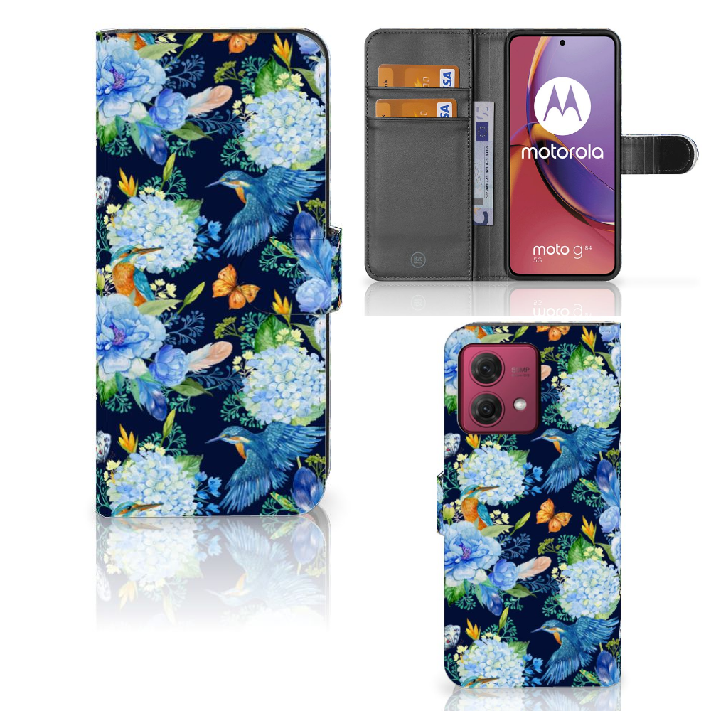 Motorola Moto G84 Telefoonhoesje met Pasjes IJsvogel vooraanzicht zijkant binnenkant