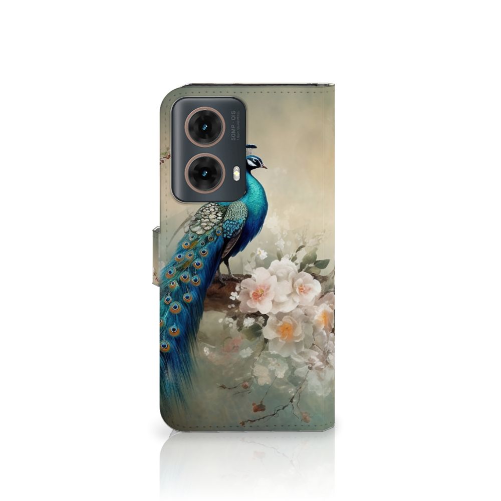 Motorola Moto G85 Telefoonhoesje met Pasjes Vintage Pauwen voorkant