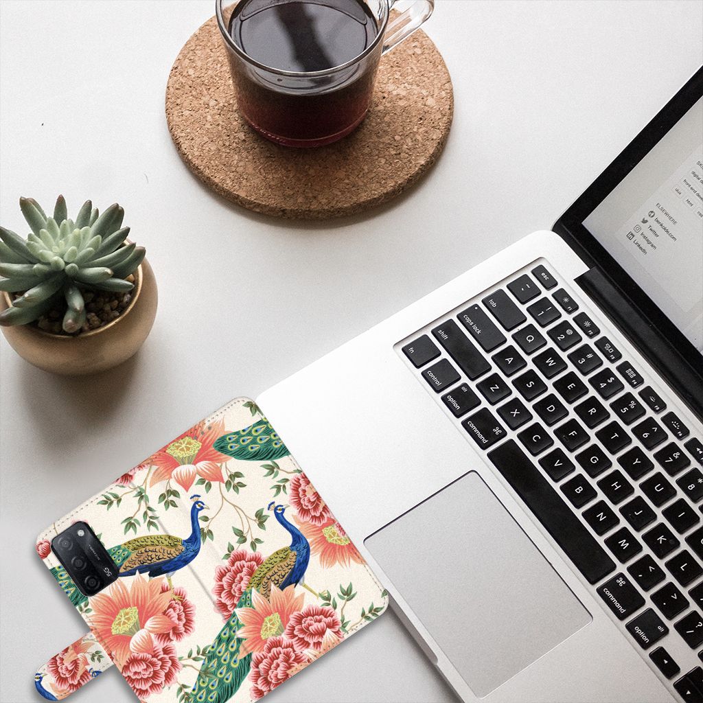 Telefoonhoesje met Pasjes voor OPPO A16/A16s/A54s Pink Peacock