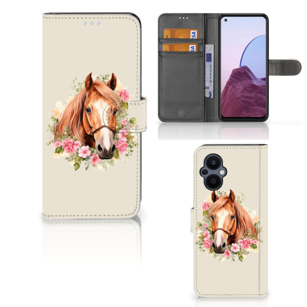 Telefoonhoesje met Pasjes voor OPPO Reno 8 Lite | OnePlus Nord N20 Paard design paarden hoofd aanzicht
