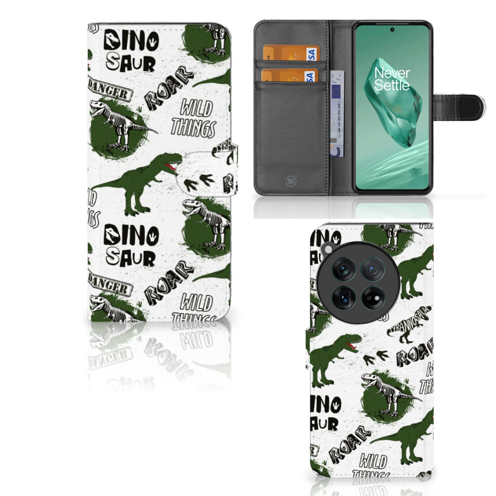 Telefoonhoesje met Pasjes voor OnePlus 12 Dinosaurus met dino design en ruimte voor drie pasjes đĻ.
