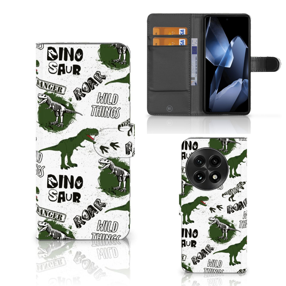 OnePlus 13 Telefoonhoesje met Pasjes Dinosaurus design voorkant zijkant