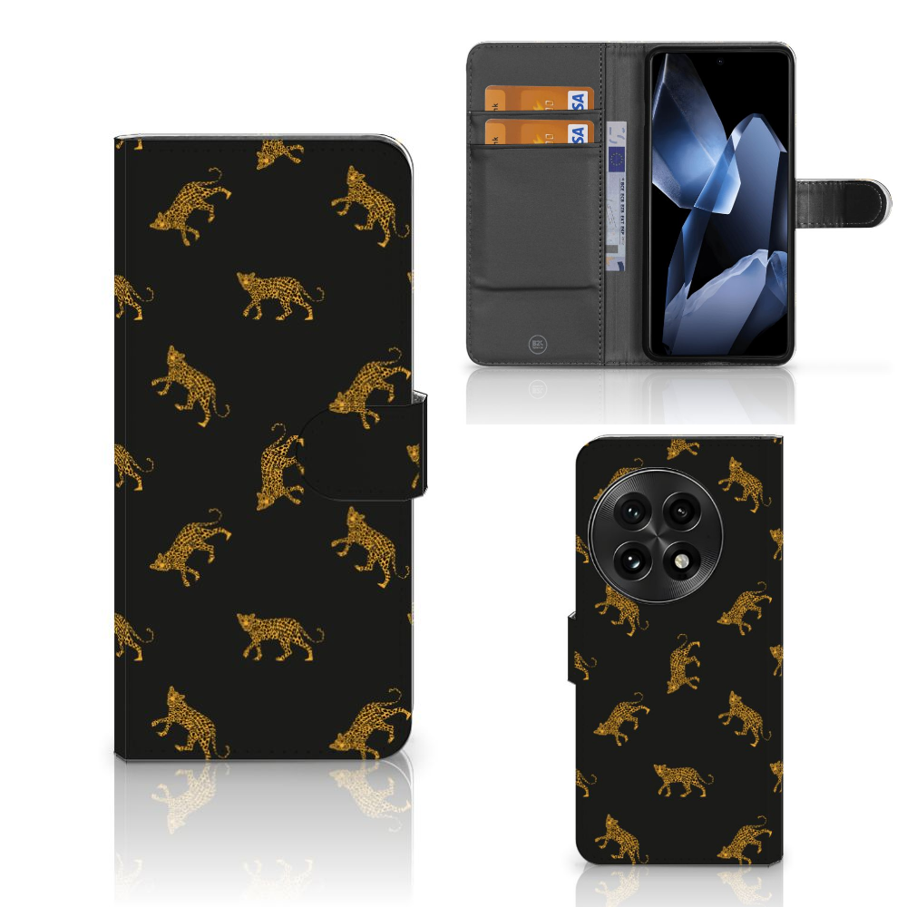 OnePlus 13 Telefoonhoesje met Pasjes Leopards design voorkant zijkant