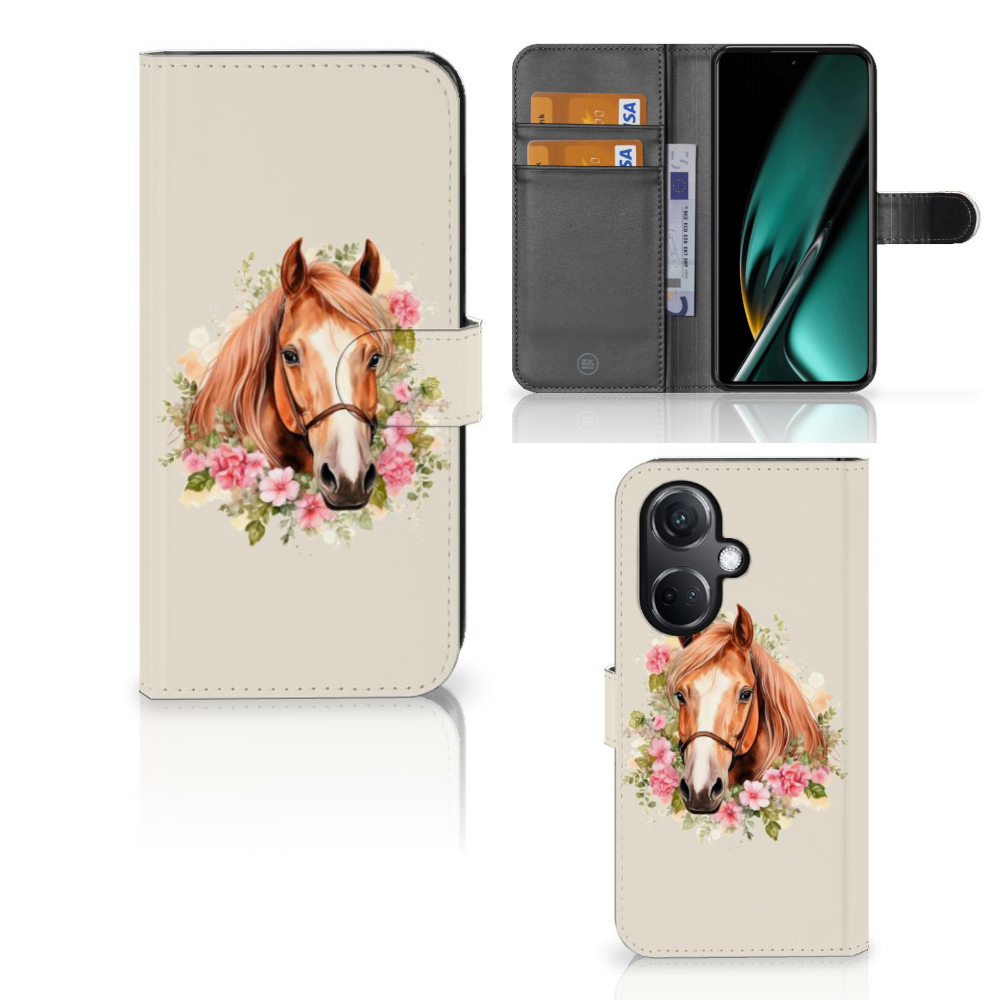 OnePlus Nord CE 3 Telefoonhoesje met Pasjes Paard voorkant zijkant