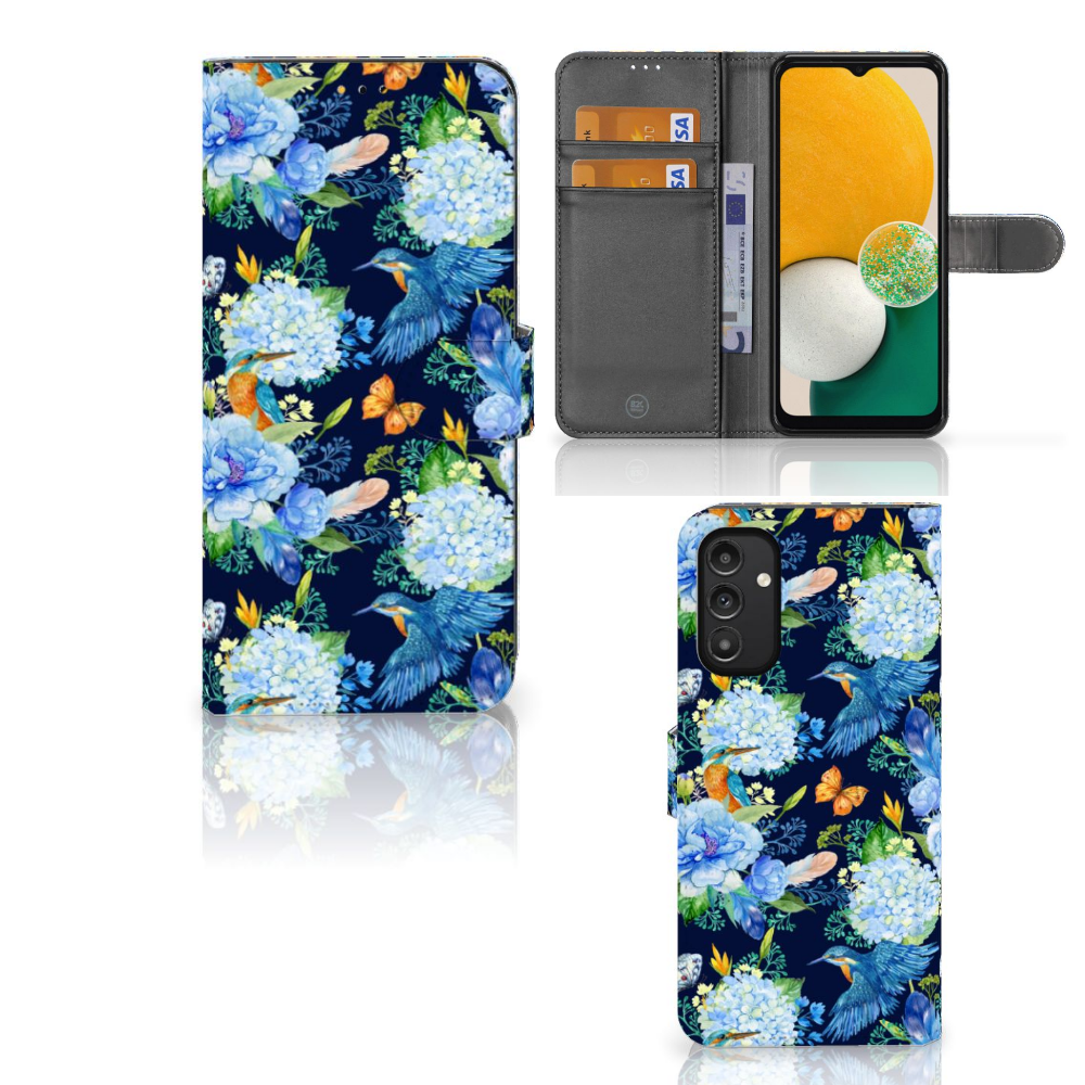 Samsung Galaxy A14 5G Telefoonhoesje met Pasjes IJsvogel voorkant en binnenkant